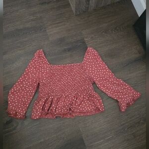 American Eagle 3/4 Sleeve Polka Dot Crop Top